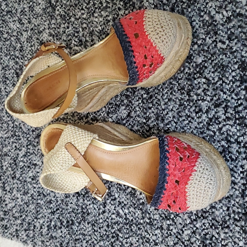 Coach feline espadrille crochet wedge sandal